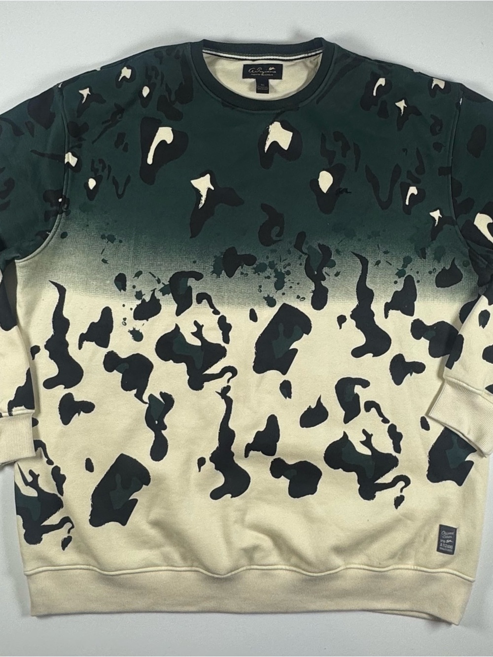 Gradient Olive Green & Cream Camouflage Crewneck Sweater